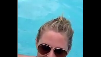 Blonde Gives Deepthroat Job To Webcam Audience In Public Pool